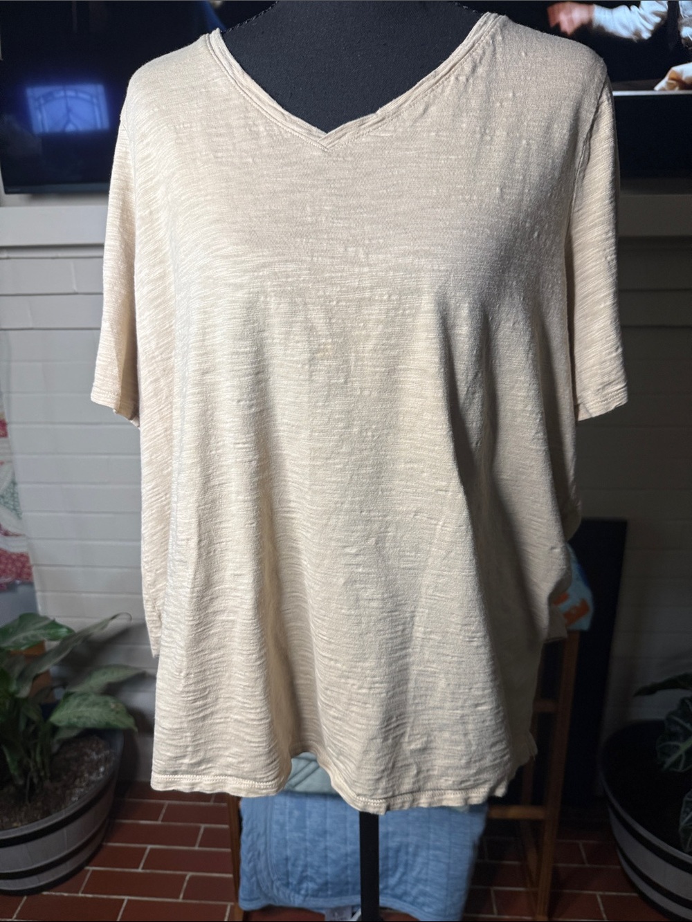 Chico's Cream V-Neck Short Sleeve Top